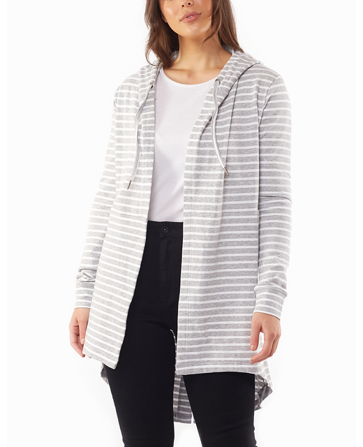 Silent Theory Ashleigh Hooded Cardigan - Grey/White Striped