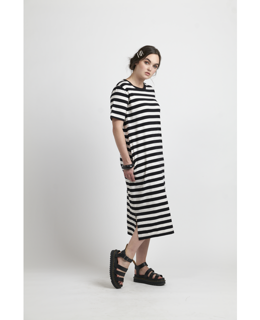 Siren Striped Midi Dress - Black Stripe