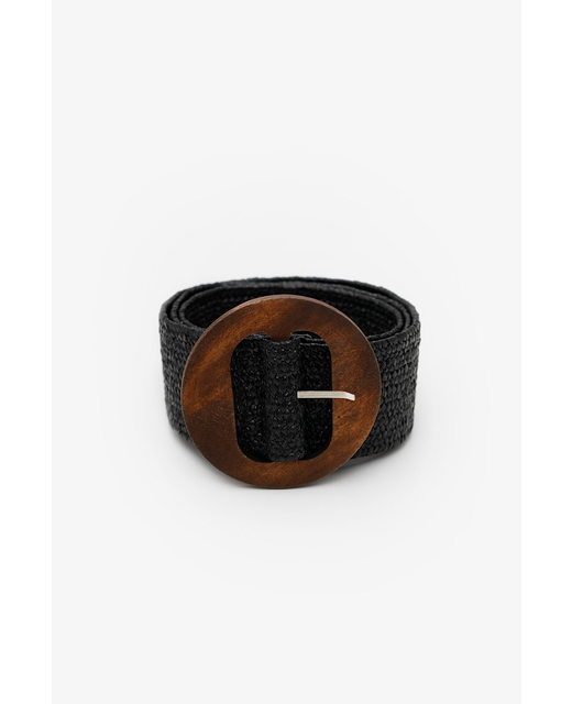 Antler NZ Rattan Belt with Round Buckle - Black