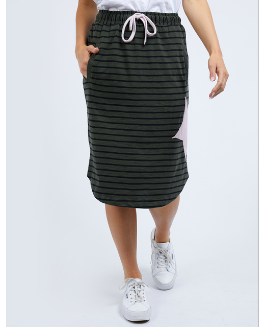 Elm Lexi Striped Skirt - Khaki/Navy Stripe
