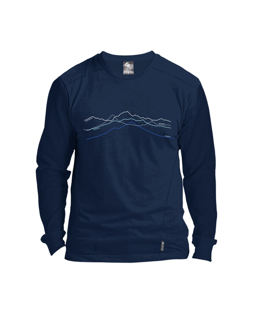 Seabreeze T Shirt Long Sleeve Merino Mountain Peaks - Ink