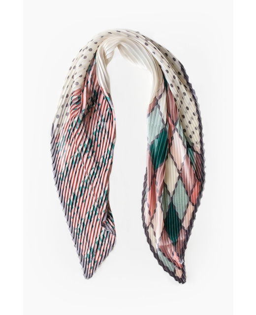 Antler Pleated Scarf - Pink and Green
