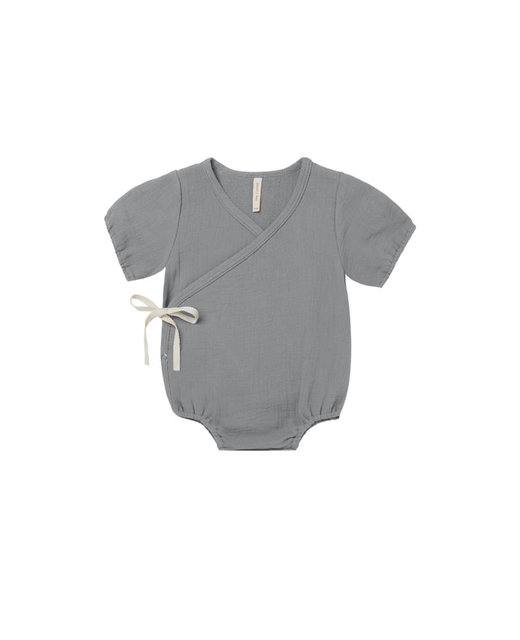 Quincy Mae Woven Wrap Romper - Washed Indigo