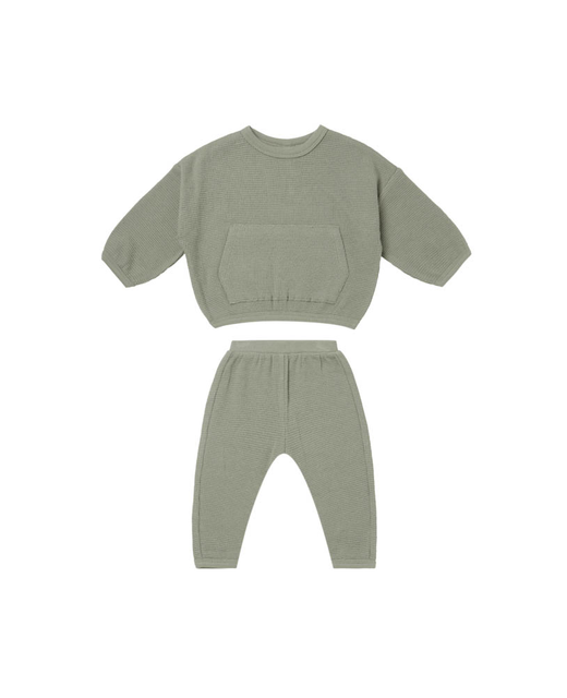 Quincy Mae Waffle Top and Pant Set - Spruce