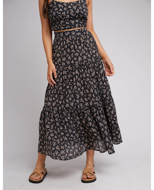 All About Eve Maya Floral Maxi Skirt - Black