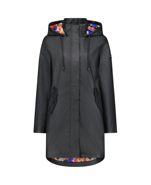 Moke Billie Women's Rain Coat - Black with Collage