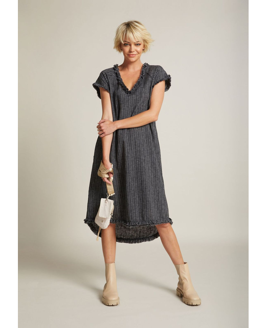 Madly Sweetly Stitch in Time Dress - Charcoal stripe
